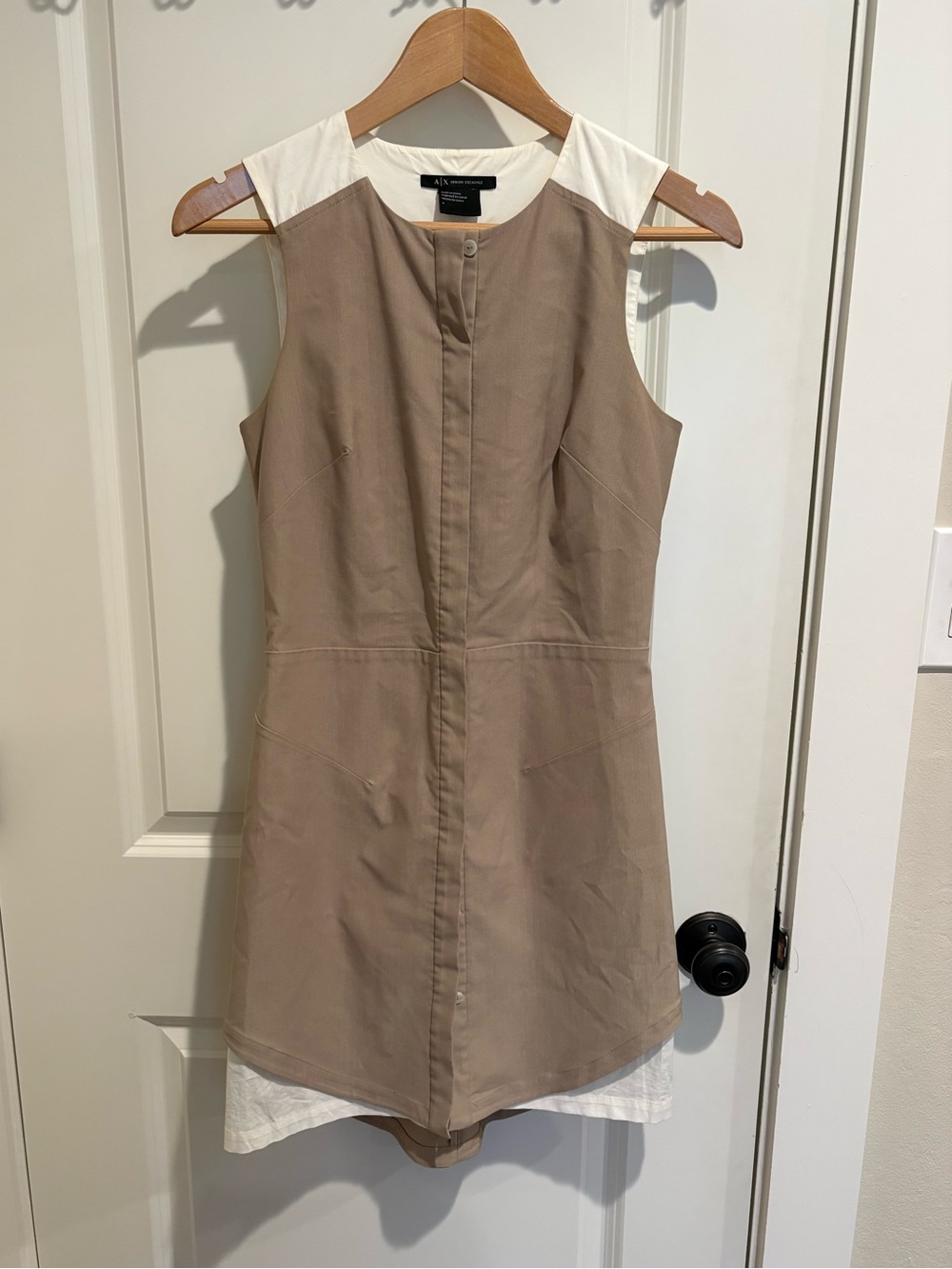 Armani Exchange A|X Colorblock Layered Button Front Dress Taupe White Size 4